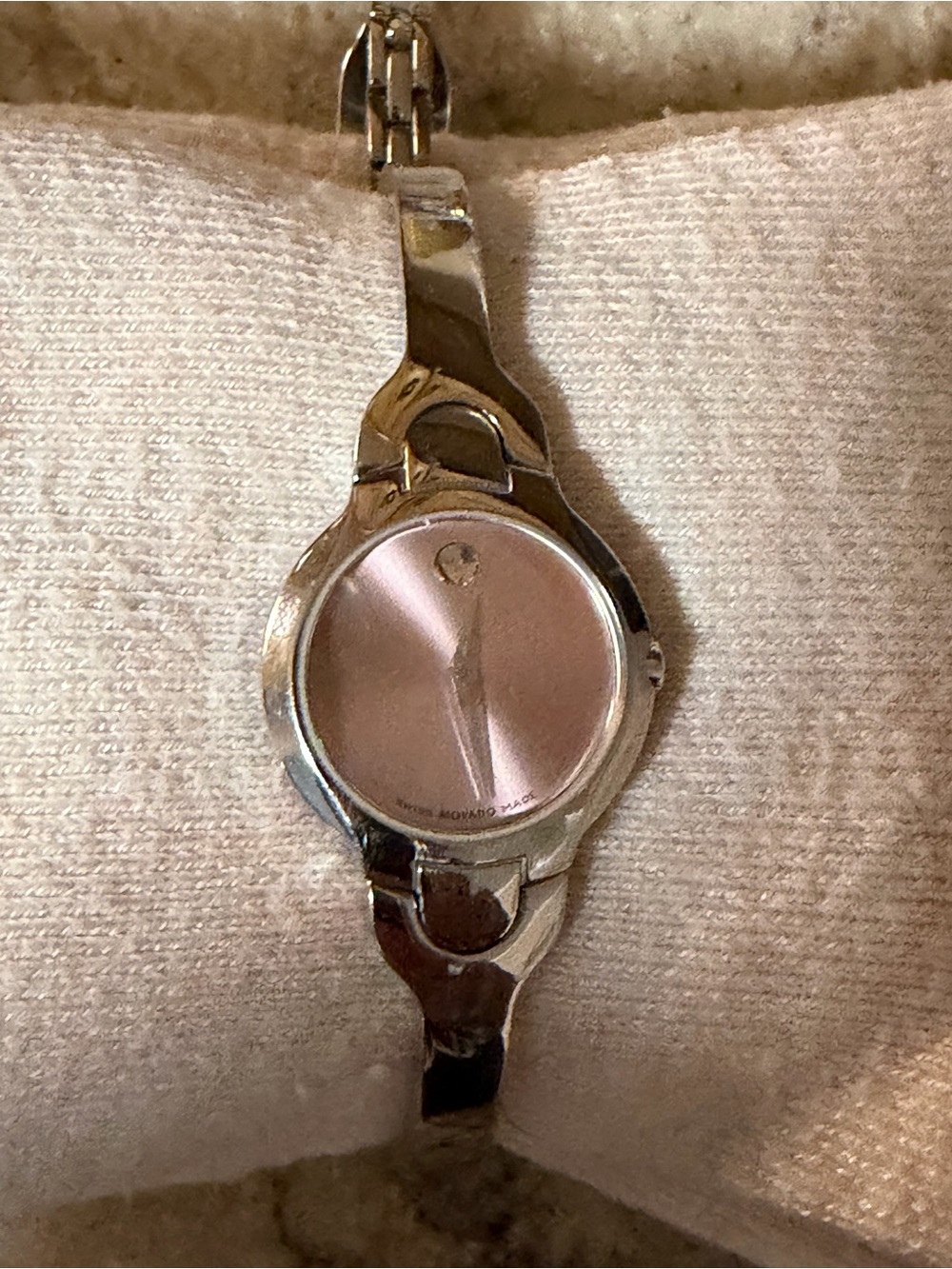 Movado Silver Bracelet Watch with Pink Sunray Dial